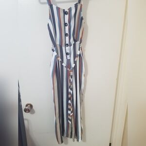 Made in Italy Striped Cropped Jumpsuit Wide Leg Button Front XS S